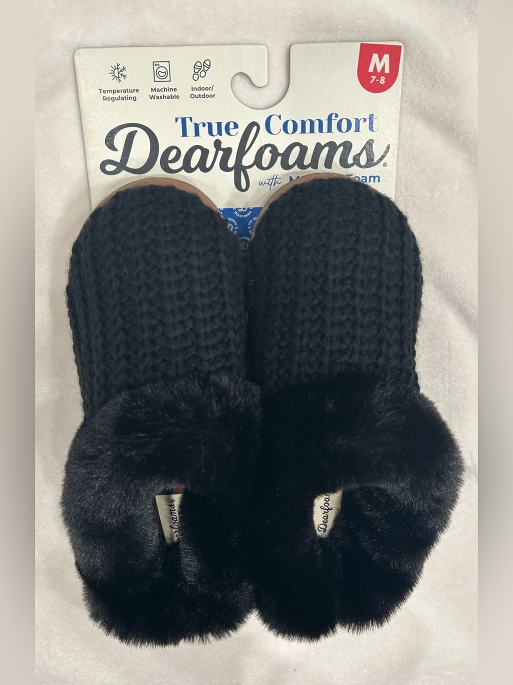 True Comfort Dearfoams Memory Foam Machine Wash Crochet Black M 7-8